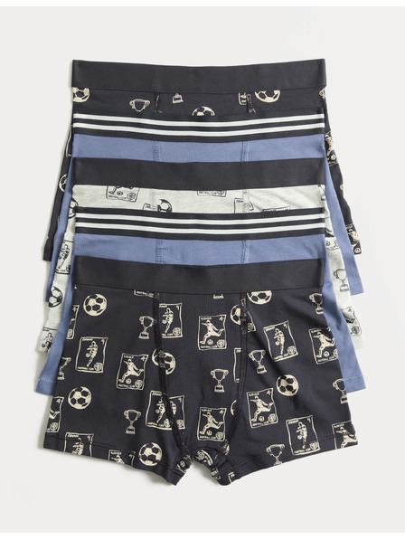 Marks & Spencer Боксерки с висок дял на памука с футболен печат, 5 броя (5–16 години) Marks & Spencer черен