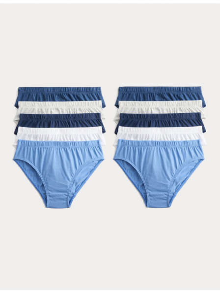Marks & Spencer Памучни slip от чист памук, 10 броя в опаковка (2–14 години) Marks & Spencer син