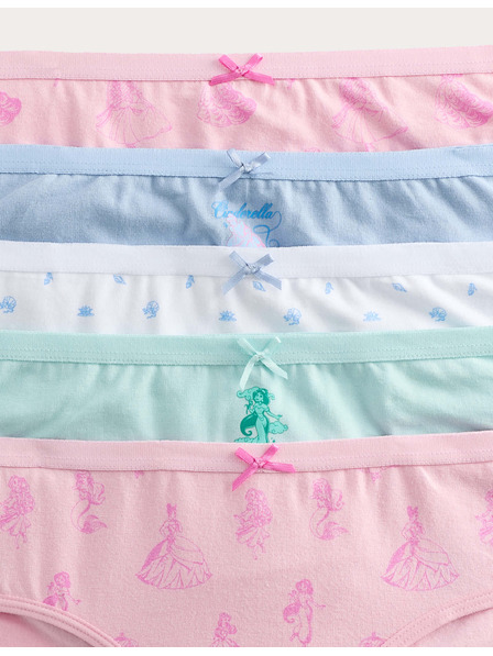 Marks & Spencer Памучни slip Disney Princess™ с висок дял на памука, комплект 5 броя (18 месеца – 8 години) Marks & Spencer розов