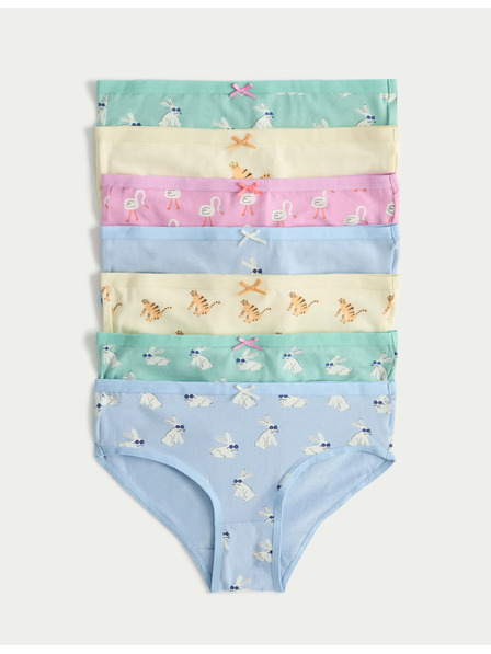Marks & Spencer Памучни slip с висок дял на памука с печат на животинки, комплект 7 броя (18 месеца – 14 години) Marks & Spencer син