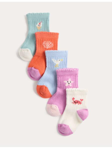 Marks & Spencer Детски чорапи с висок дял на памука с мотив Seaside, 5 броя (0–24 месеца) Marks & Spencer оранжев