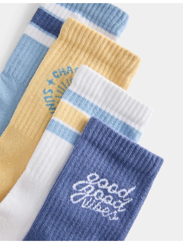 Marks & Spencer Раирани чорапи Good Vibes с висок процент памук, 4 двойки (6 малък – 7 голям) Marks & Spencer син