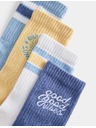 Marks & Spencer Раирани чорапи Good Vibes с висок процент памук, 4 двойки (6 малък – 7 голям) Marks & Spencer син