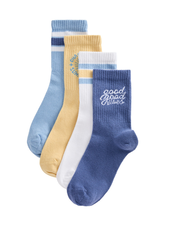 Marks & Spencer Раирани чорапи Good Vibes с висок процент памук, 4 двойки (6 малък – 7 голям) Marks & Spencer син