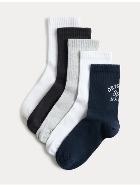 Marks & Spencer Чорапи с висок процент памук, 5 двойки в опаковка (6 малък – 7 голям) Marks & Spencer черен