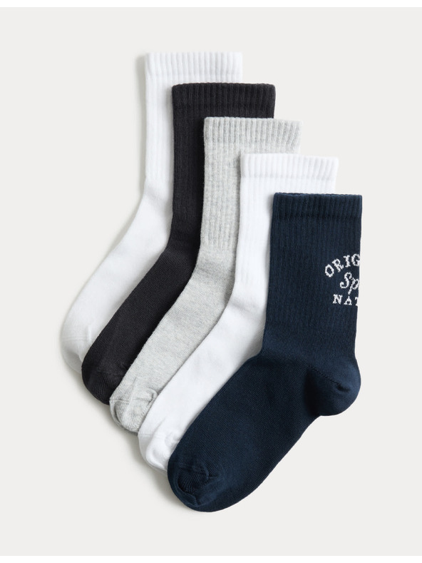 Marks & Spencer Чорапи с висок процент памук, 5 двойки в опаковка (6 малък – 7 голям) Marks & Spencer черен