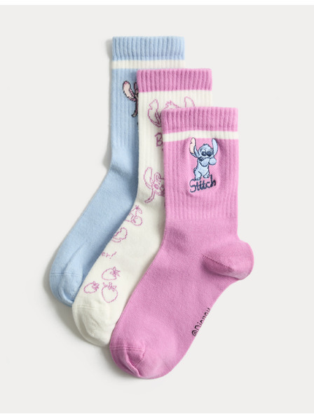 Marks & Spencer Чорапи Lilo & Stitch™, комплект 3 двойки (6 малък – 7 голям) Marks & Spencer розов