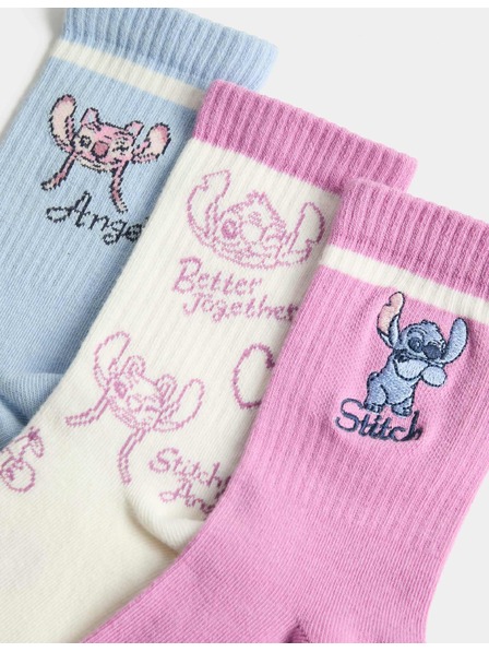 Marks & Spencer Чорапи Lilo & Stitch™, комплект 3 двойки (6 малък – 7 голям) Marks & Spencer розов