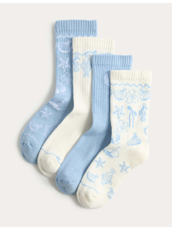 Marks & Spencer Чорапи с висок процент памук и мотив мида, 4 двойки (6 малък – 7 голям) Marks & Spencer син
