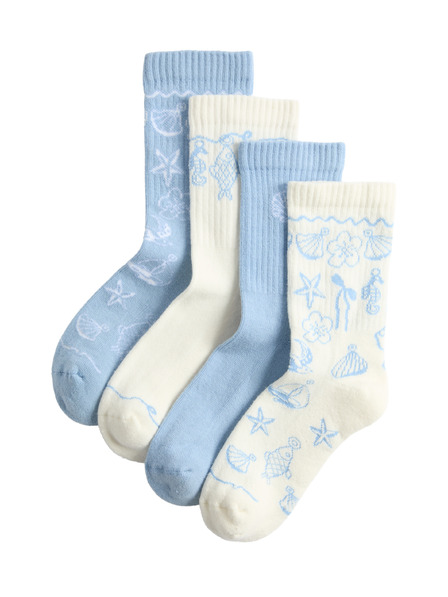 Marks & Spencer Чорапи с висок процент памук и мотив мида, 4 двойки (6 малък – 7 голям) Marks & Spencer син