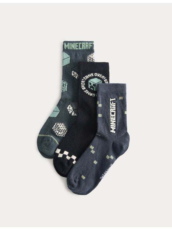 Marks & Spencer Чорапи Minecraft™ с висок процент памук, 3 двойки в опаковка (6 малък – 7 голям) Marks & Spencer зелен