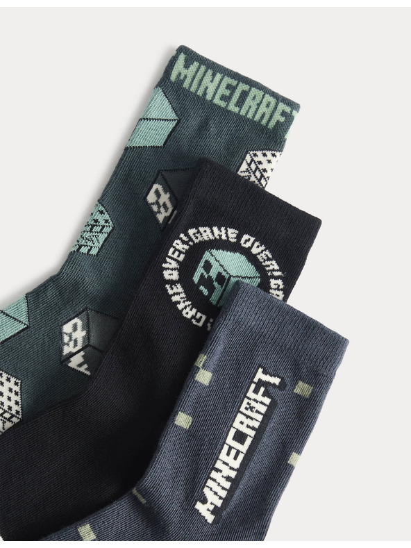 Marks & Spencer Чорапи Minecraft™ с висок процент памук, 3 двойки в опаковка (6 малък – 7 голям) Marks & Spencer зелен