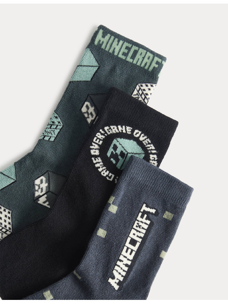 Marks & Spencer Чорапи Minecraft™ с висок процент памук, 3 двойки в опаковка (6 малък – 7 голям) Marks & Spencer зелен