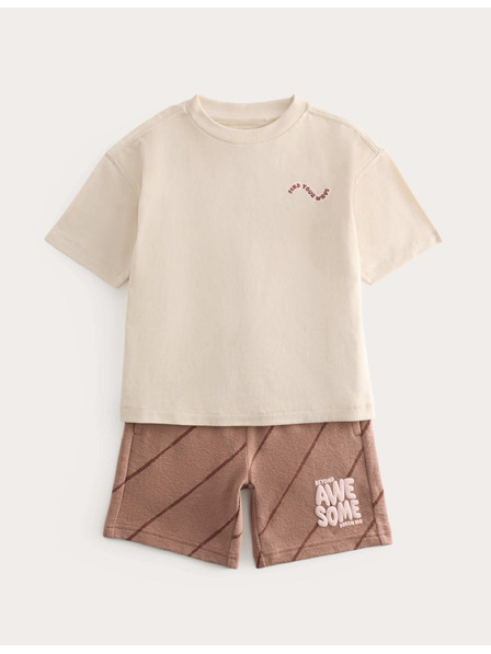 Marks & Spencer Двучастен комплект с графика, от чистo памук (2–8 години) Marks & Spencer кафяв