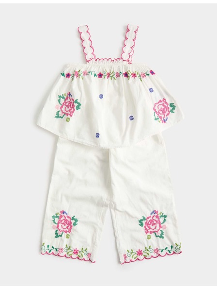 Marks & Spencer Двучастен бродиран набор от чист памук (2–10 години) Marks & Spencer бежова