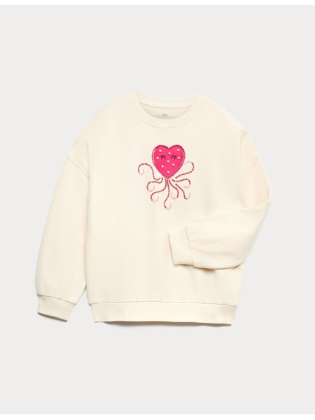 Marks & Spencer Суитшърт с висок процент памук Heart Squid (4–10 години) Marks & Spencer кремава