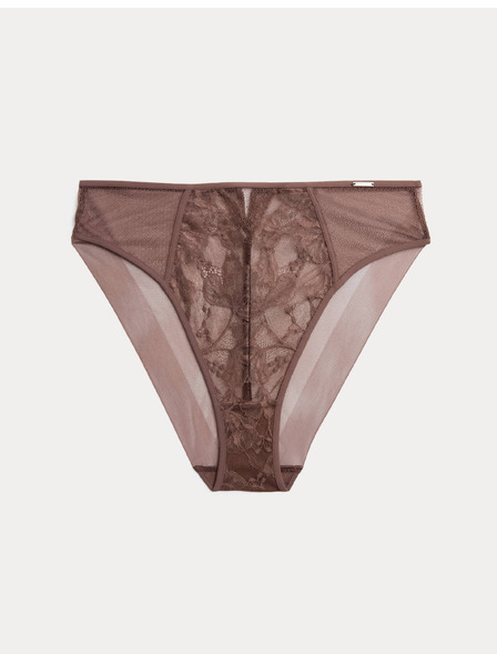 Marks & Spencer Дантелени бикини Savannah с висок ред Marks & Spencer кафяв
