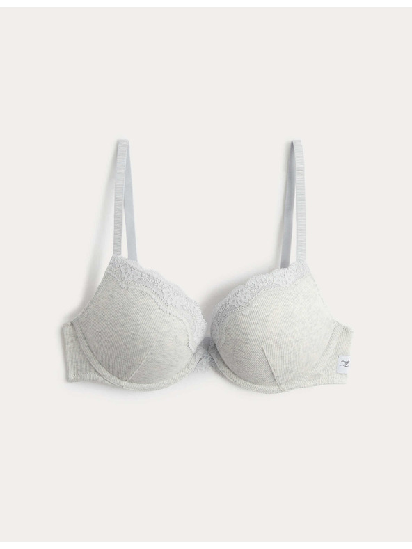 Marks & Spencer Памучен push-up бюстхалтер Juni за дълбок деколте с кости (A-E) Marks & Spencer сив