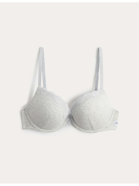 Marks & Spencer Памучен push-up бюстхалтер Juni за дълбок деколте с кости (A-E) Marks & Spencer сив