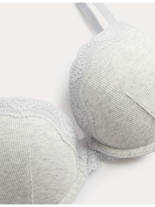 Marks & Spencer Памучен push-up бюстхалтер Juni за дълбок деколте с кости (A-E) Marks & Spencer сив