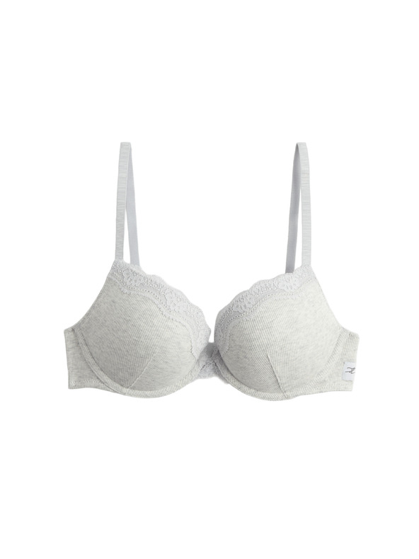 Marks & Spencer Памучен push-up бюстхалтер Juni за дълбок деколте с кости (A-E) Marks & Spencer сив