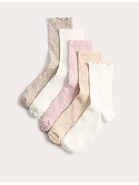Marks & Spencer Високи чорапи със шарка, с висок процент памук, 5 чифта Marks & Spencer розова
