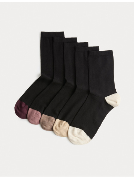 Marks & Spencer 5 броя супермеки чорапи до глезена с цветни блокове Marks & Spencer черна