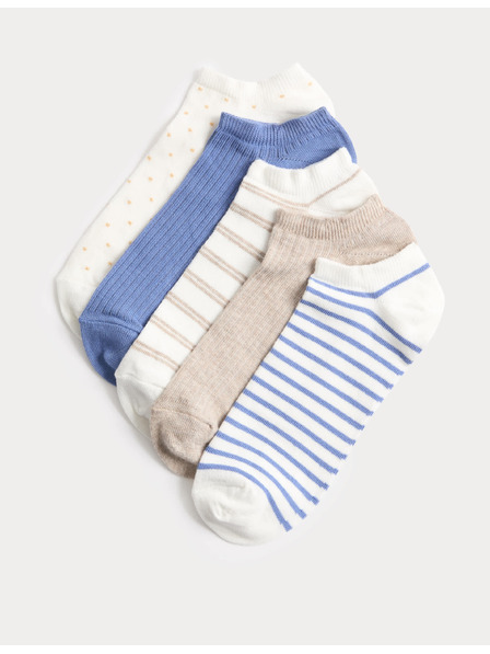 Marks & Spencer Пакетирани къси чорапи Trainer Liners™, с висок дял памук, комплект 5 чифта Marks & Spencer синя