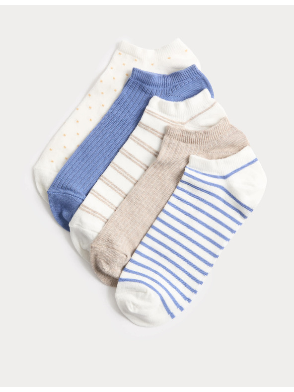 Marks & Spencer Пакетирани къси чорапи Trainer Liners™, с висок дял памук, комплект 5 чифта Marks & Spencer синя