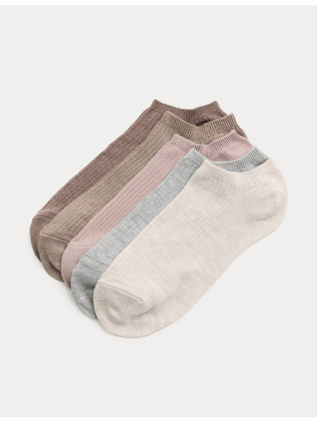 Marks & Spencer Опаковка 5 супермеки ребрирани къси чорапи Trainer Liners™ Marks & Spencer бежова