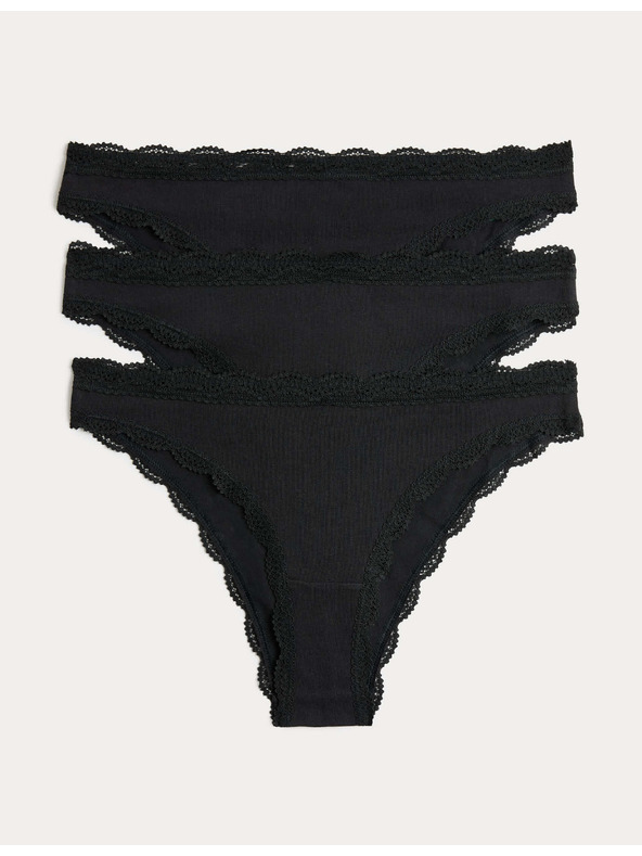 Marks & Spencer Бразилски бикини с висок дял памук, 3 бр. в опаковка Marks & Spencer черна