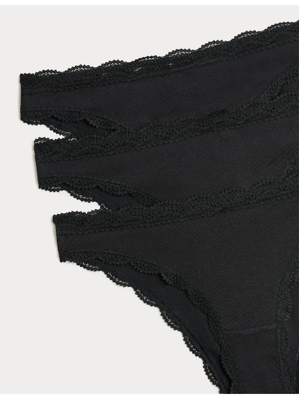 Marks & Spencer Бразилски бикини с висок дял памук, 3 бр. в опаковка Marks & Spencer черна