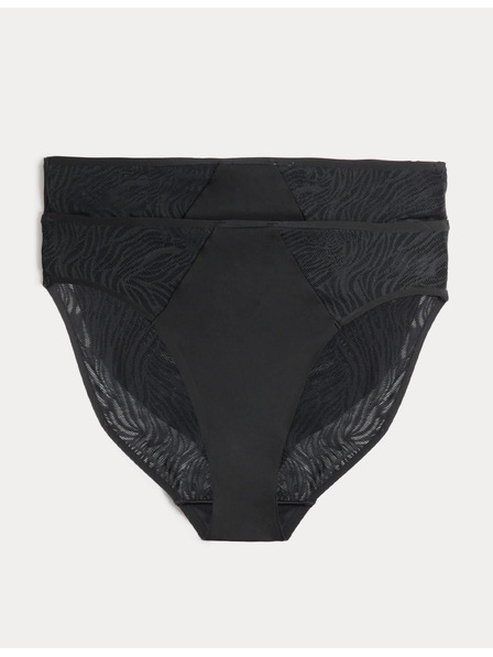 Marks & Spencer Високорязани бикини Body с дантела, 2 бр. в опаковка Marks & Spencer черна