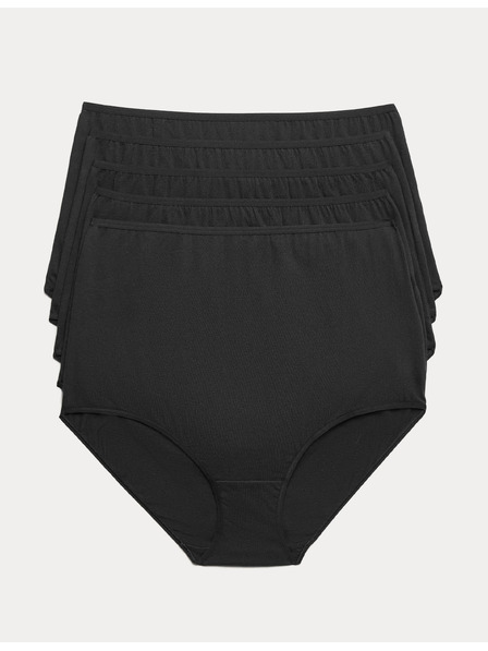 Marks & Spencer Комплект 5 бр. бикини с висок пояс, от чист памук Marks & Spencer черна