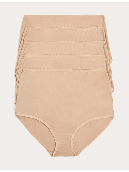 Marks & Spencer Комплект 5 бр. бикини с висок пояс, от чист памук Marks & Spencer бежова