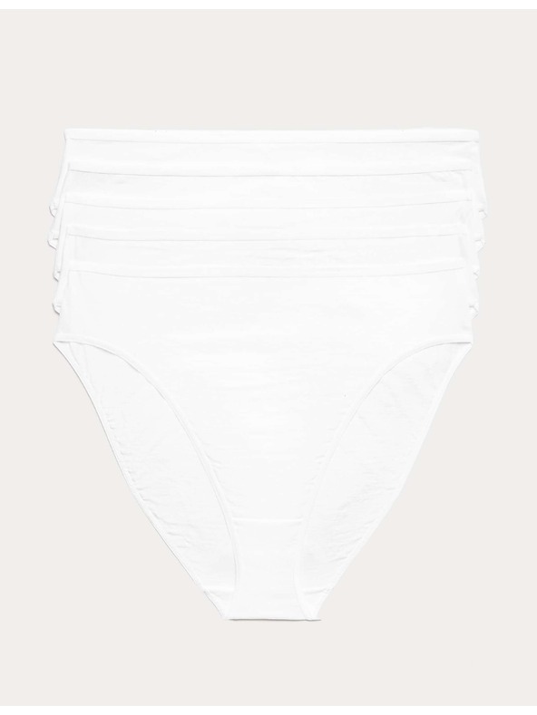 Marks & Spencer Високорязани бикини от чист памук, 5 бр. в опаковка Marks & Spencer бяла