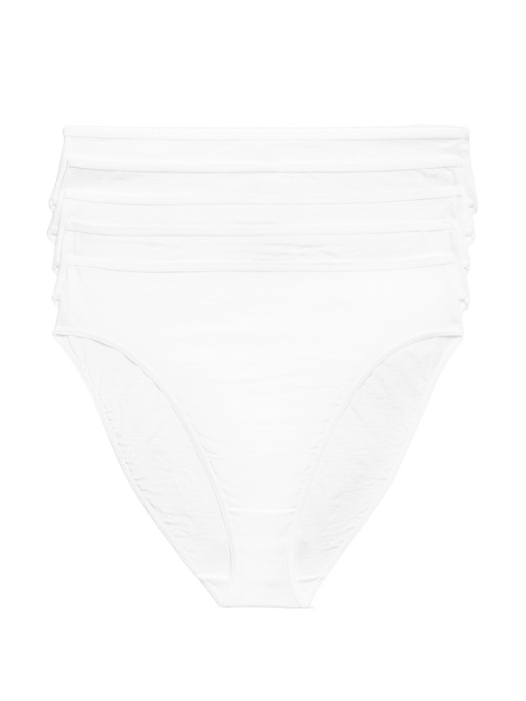 Marks & Spencer Високорязани бикини от чист памук, 5 бр. в опаковка Marks & Spencer бяла