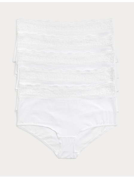 Marks & Spencer Дантелени миди бикини от памук с lycra, 5 бр. в опаковка Marks & Spencer бяла