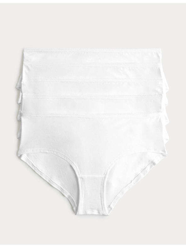 Marks & Spencer Нискорязани шорткови бикини от памук и lycra®, 5 бр. в опаковка Marks & Spencer бяла