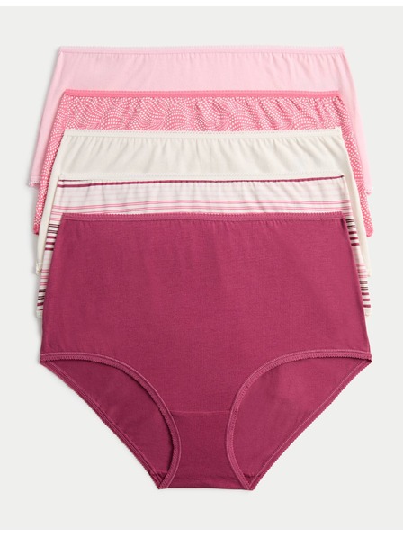 Marks & Spencer Слип с висок пас, от памук с материал Lycra™, 5 броя Marks & Spencer розова