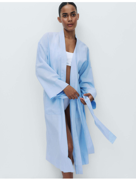 Marks & Spencer Плед от chambray материал от чиста памук Marks & Spencer синя