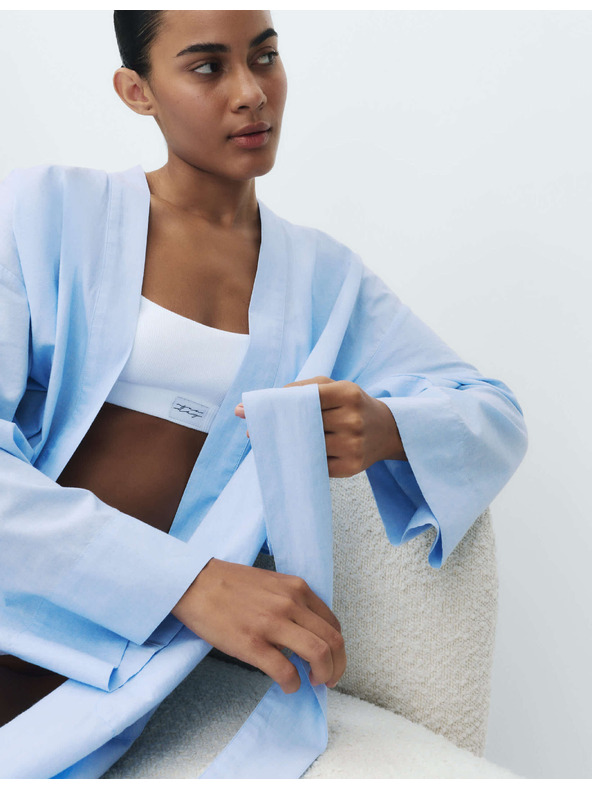 Marks & Spencer Плед от chambray материал от чиста памук Marks & Spencer синя