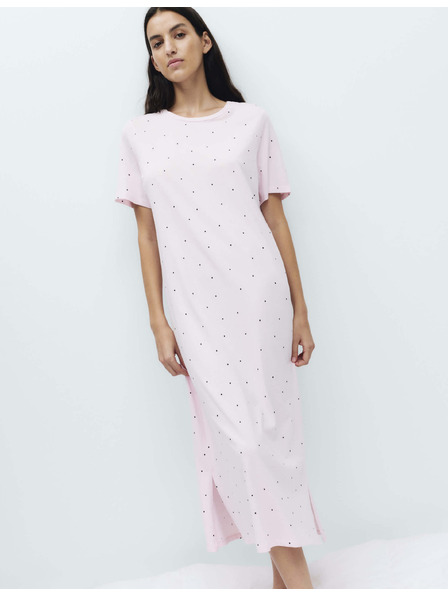 Marks & Spencer Дълга нощница с печат от памук и модал Marks & Spencer розова