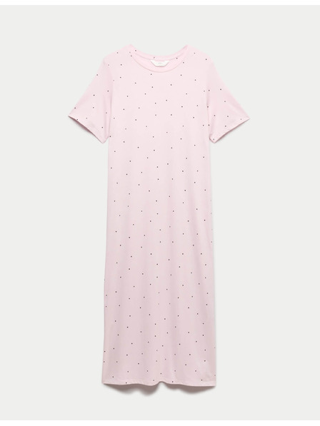 Marks & Spencer Дълга нощница с печат от памук и модал Marks & Spencer розова