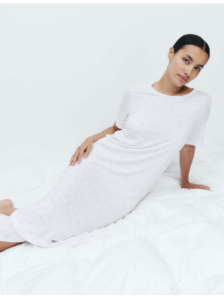 Marks & Spencer Дълга нощница с печат от памук и модал Marks & Spencer бяла