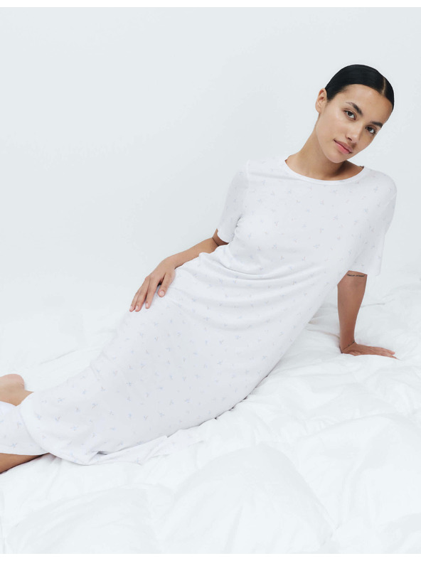 Marks & Spencer Дълга нощница с печат от памук и модал Marks & Spencer бяла