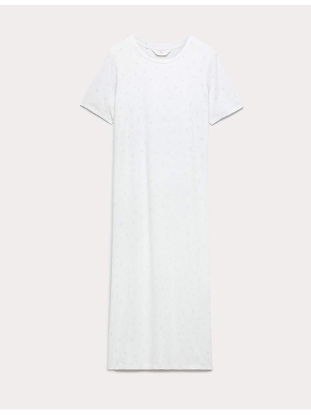 Marks & Spencer Дълга нощница с печат от памук и модал Marks & Spencer бяла