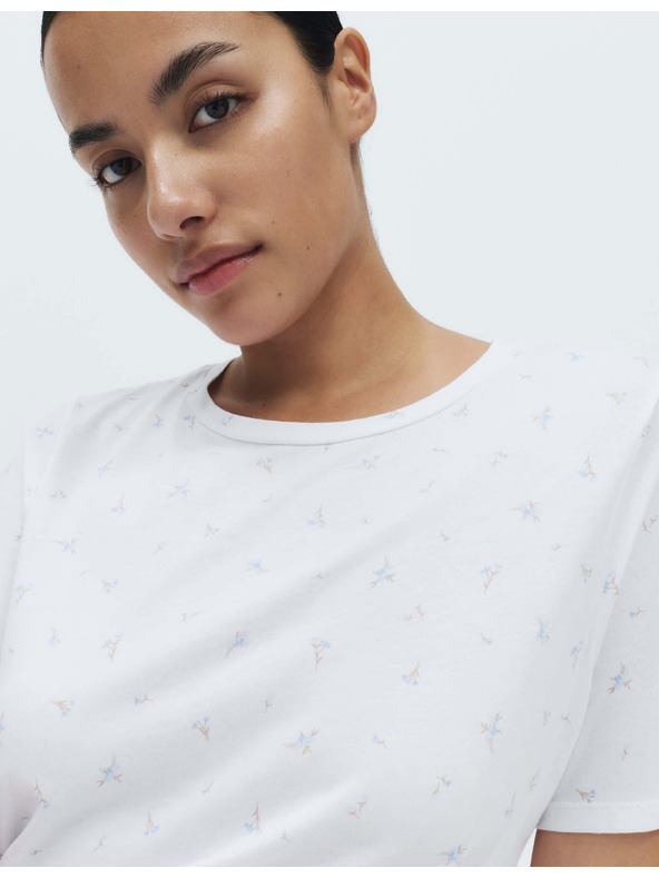 Marks & Spencer Дълга нощница с печат от памук и модал Marks & Spencer бяла