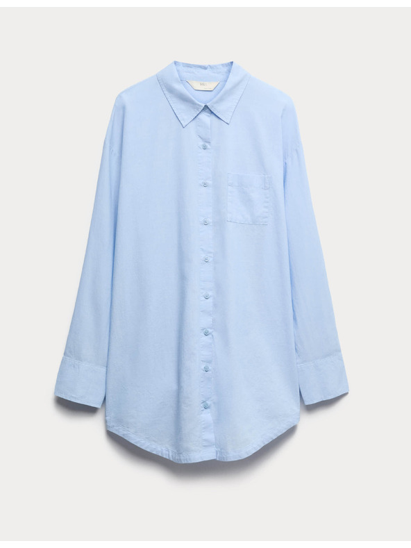 Marks & Spencer Нощница с яка от чист памук Marks & Spencer син