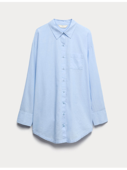 Marks & Spencer Нощница с яка от чист памук Marks & Spencer син